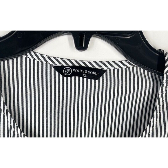 Pretty Garden Peplum Blouse XL Gray Tie Front Puff Sleeve Stripped Dressy Top - Picture 3 of 5